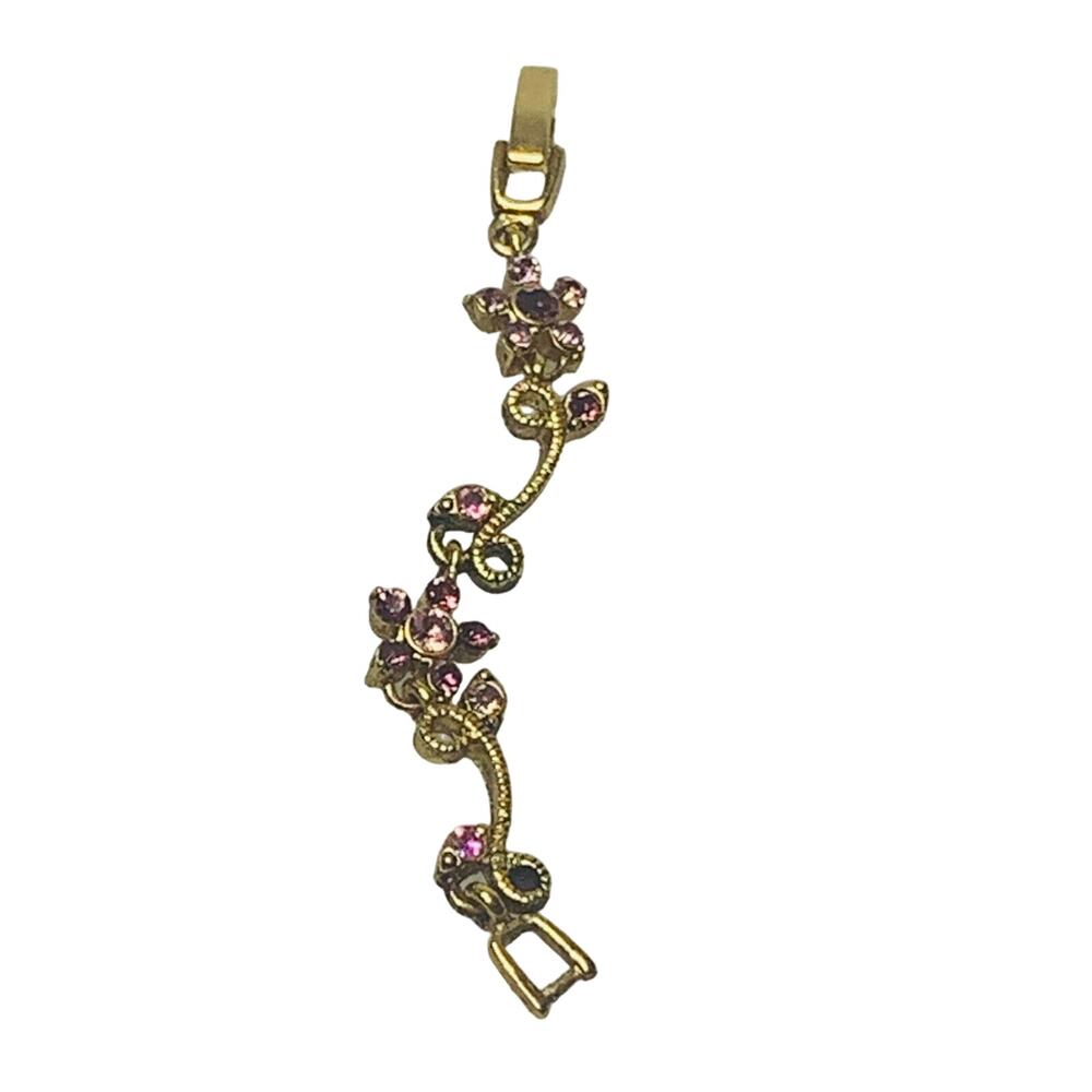 Gold Tone with Purple Rhinestone Flowers Jewelry Extender, 3" Long